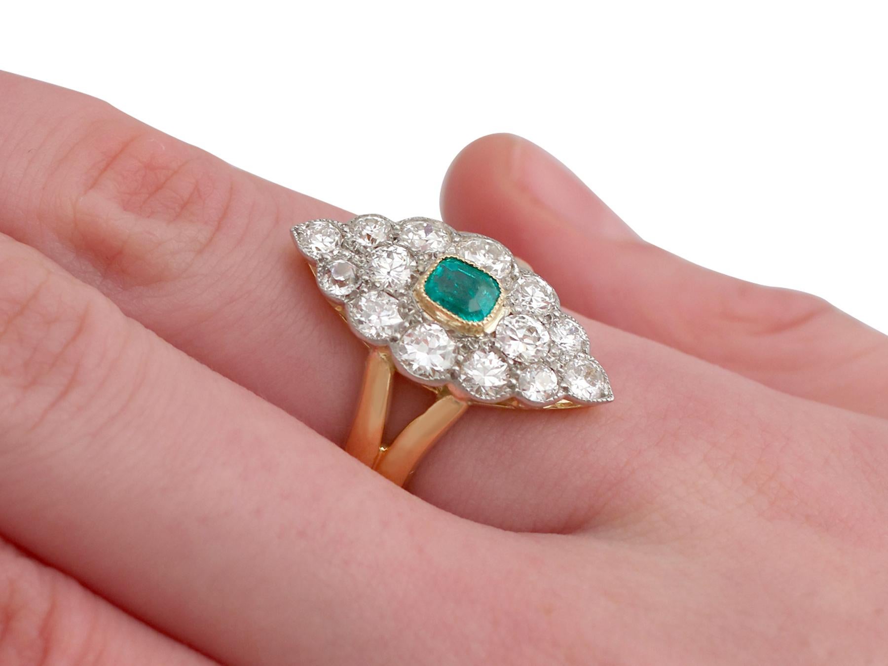 1900 Emerald and 2.66 Carat Diamond Yellow Gold Cocktail Ring 6