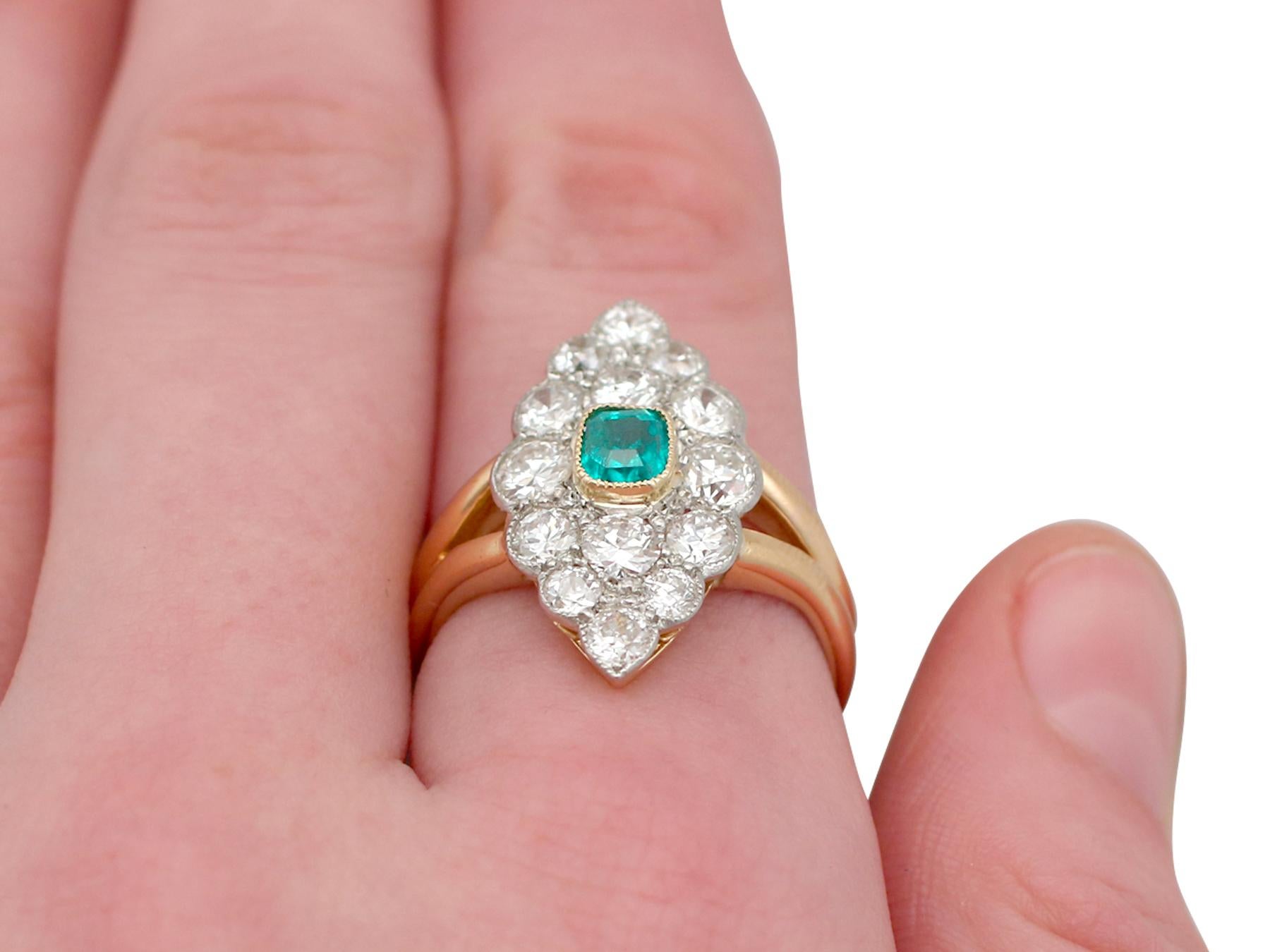 1900 Emerald and 2.66 Carat Diamond Yellow Gold Cocktail Ring 7