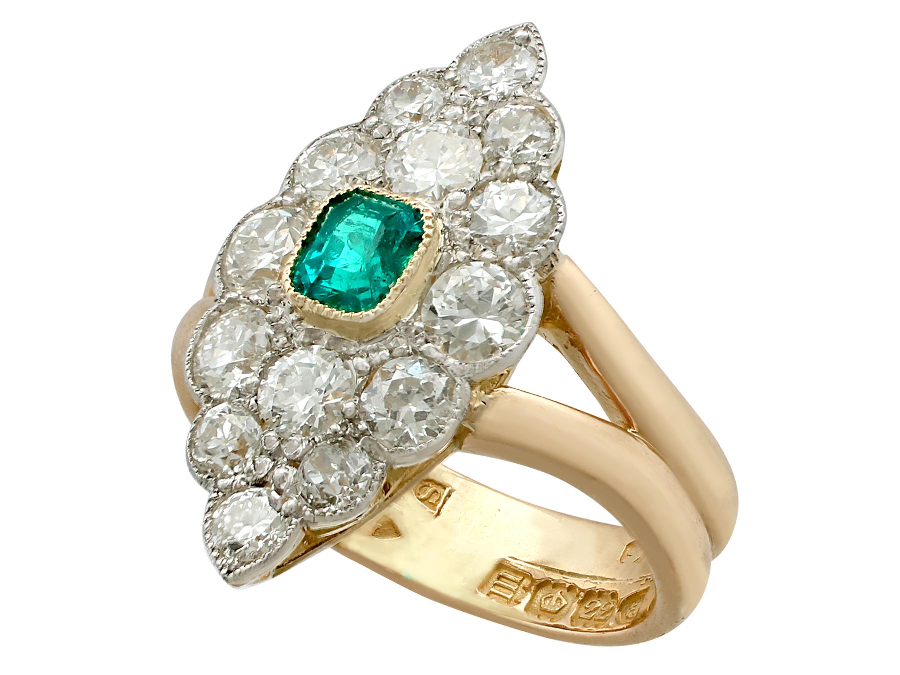 1900 Emerald and 2.66 Carat Diamond Yellow Gold Cocktail Ring In Excellent Condition In Jesmond, Newcastle Upon Tyne