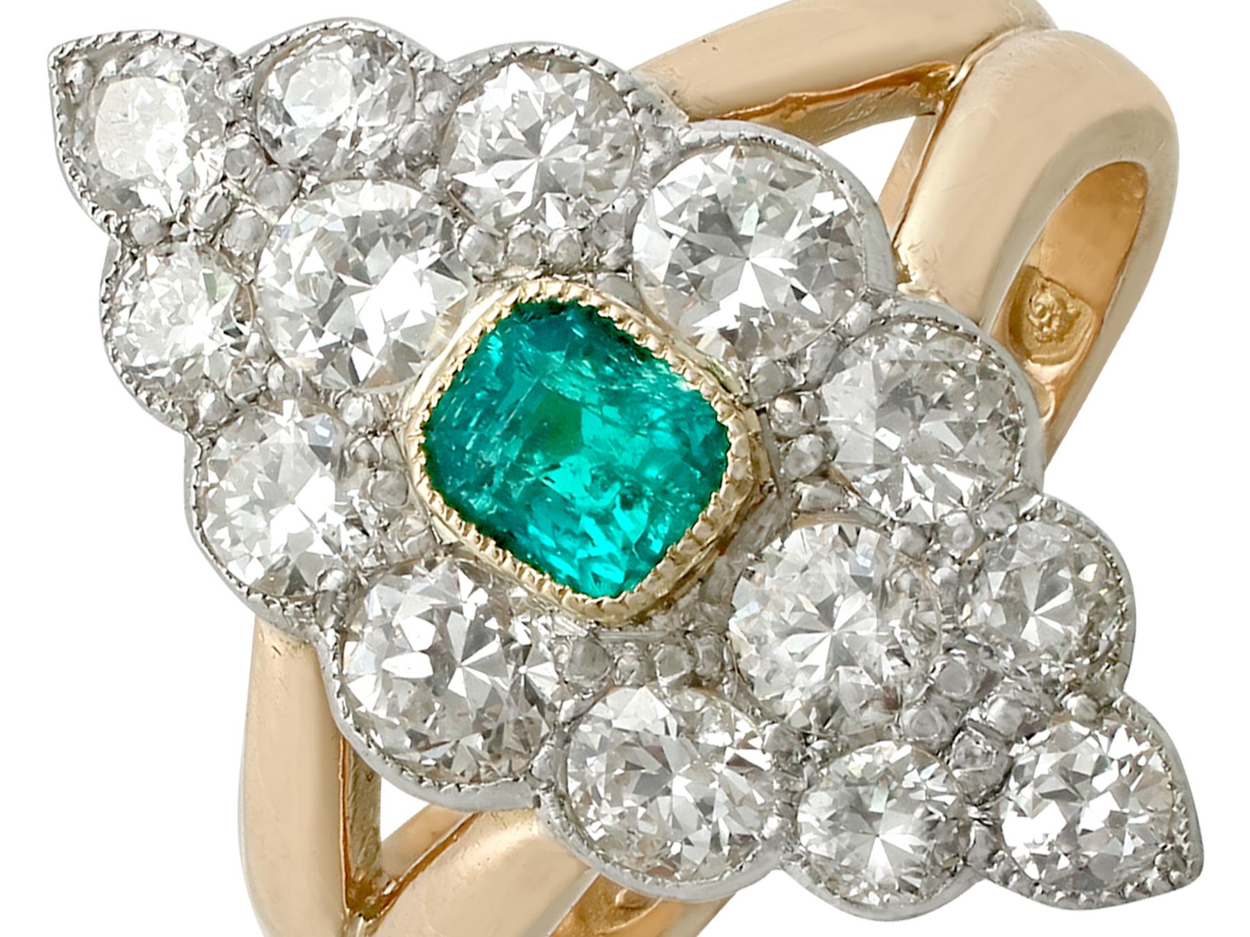Women's 1900 Emerald and 2.66 Carat Diamond Yellow Gold Cocktail Ring