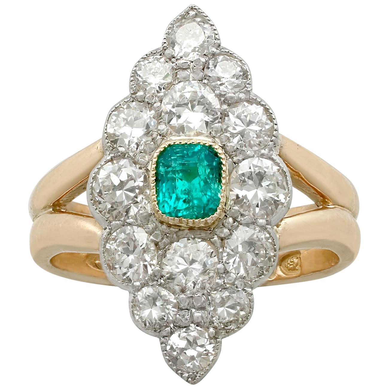1900 Emerald and 2.66 Carat Diamond Yellow Gold Cocktail Ring