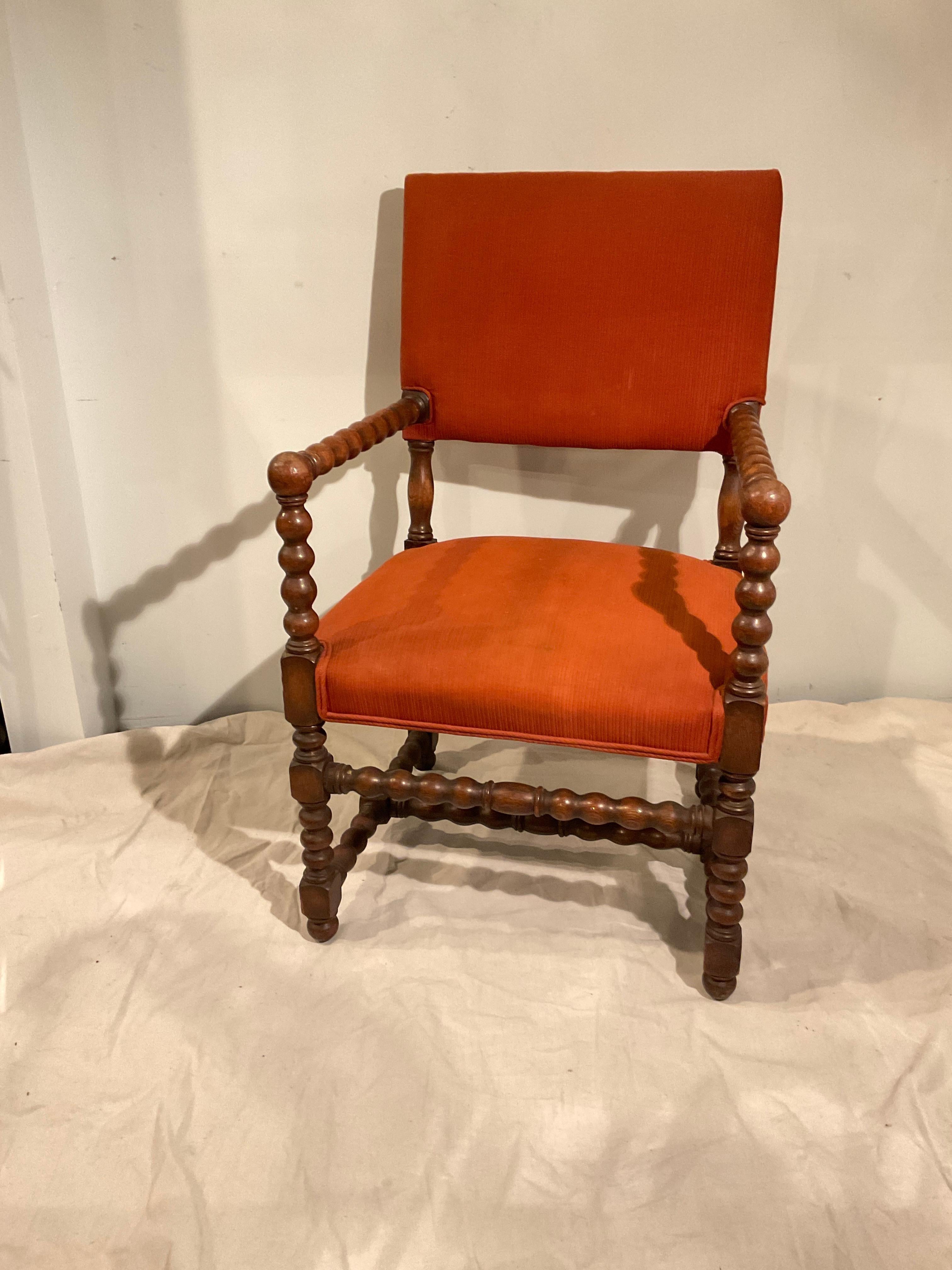1900 English wood Bobbin armchair. Needs reupholstering.