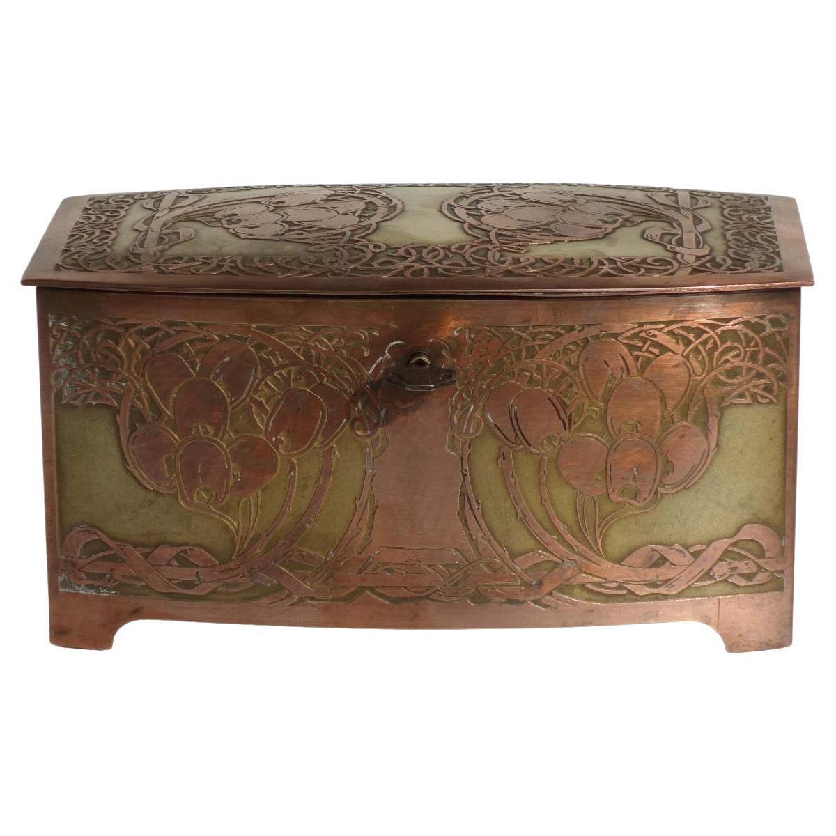 1900 Erhard y Sohne Secesionista Jugendstil Art Nouveau Cobre Latón Caja