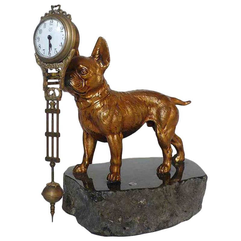 1900 France, Pendulum Clock Depicting a French Bulldog