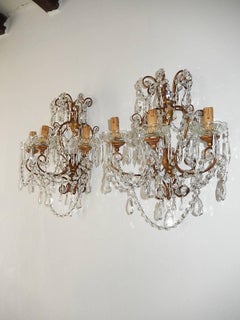 Französische Barock-Wandleuchter aus vergoldetem Kristall mit drei Lichtern, 1900