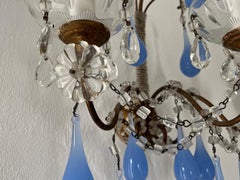 1900 French Baroque Periwinkle Lilac Purple Murano Drops Micro Beaded Sconces