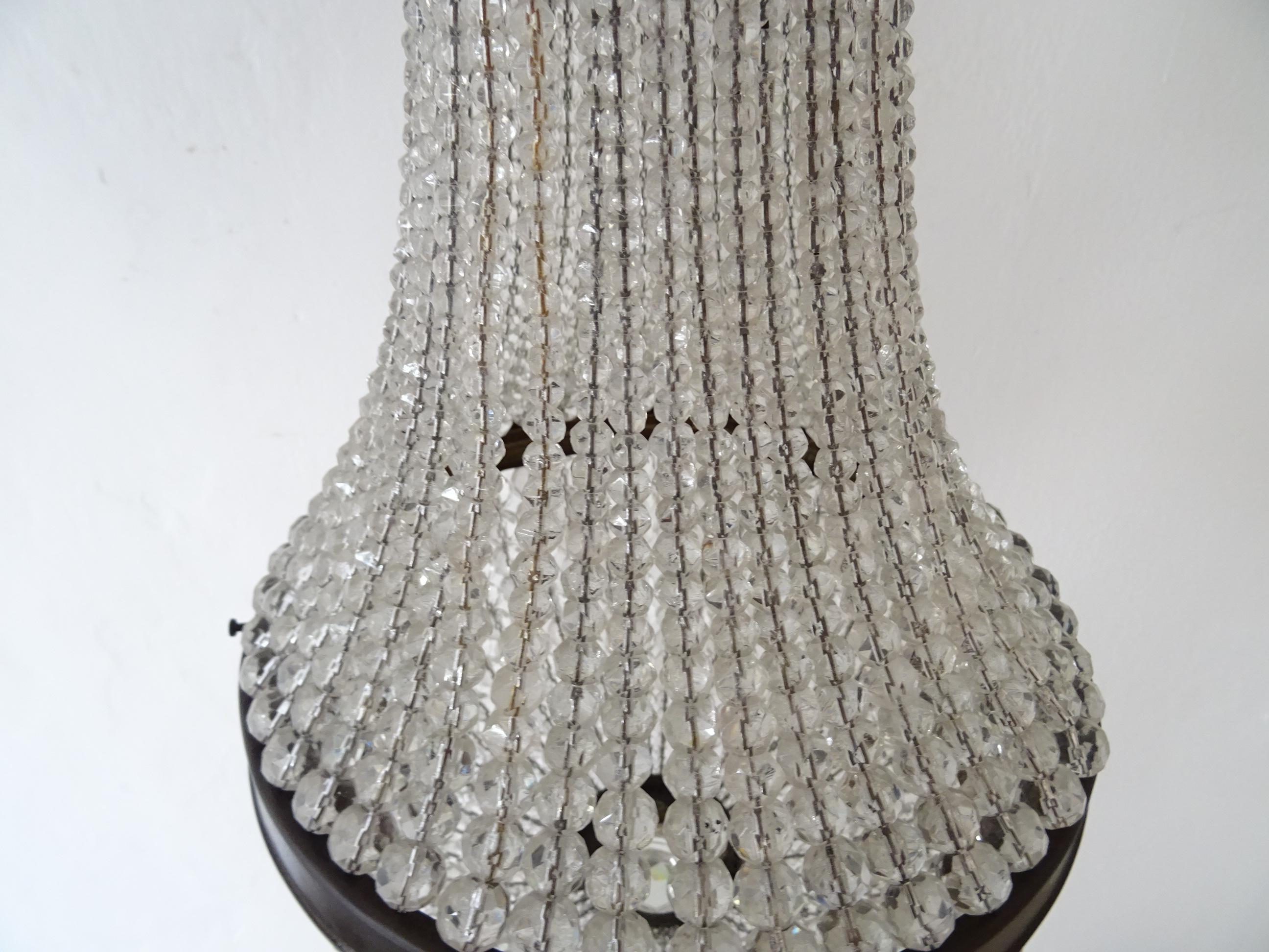 1900, Grande lampadario francese a cupola impero con perline di cristallo in vendita 1