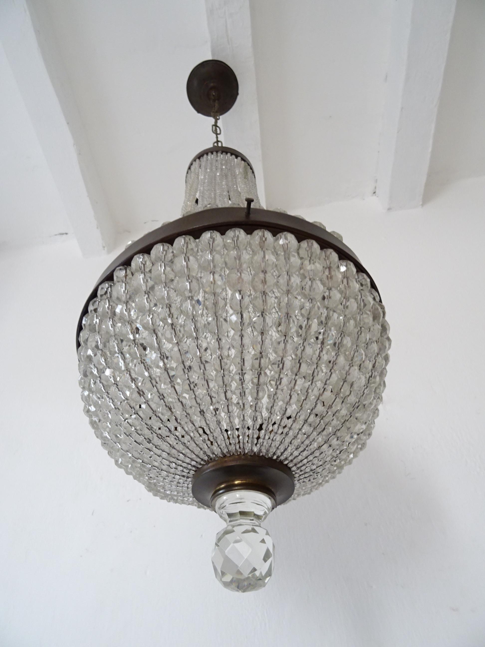 1900, French Big Crystal Beaded Empire Dome Chandelier For Sale 1