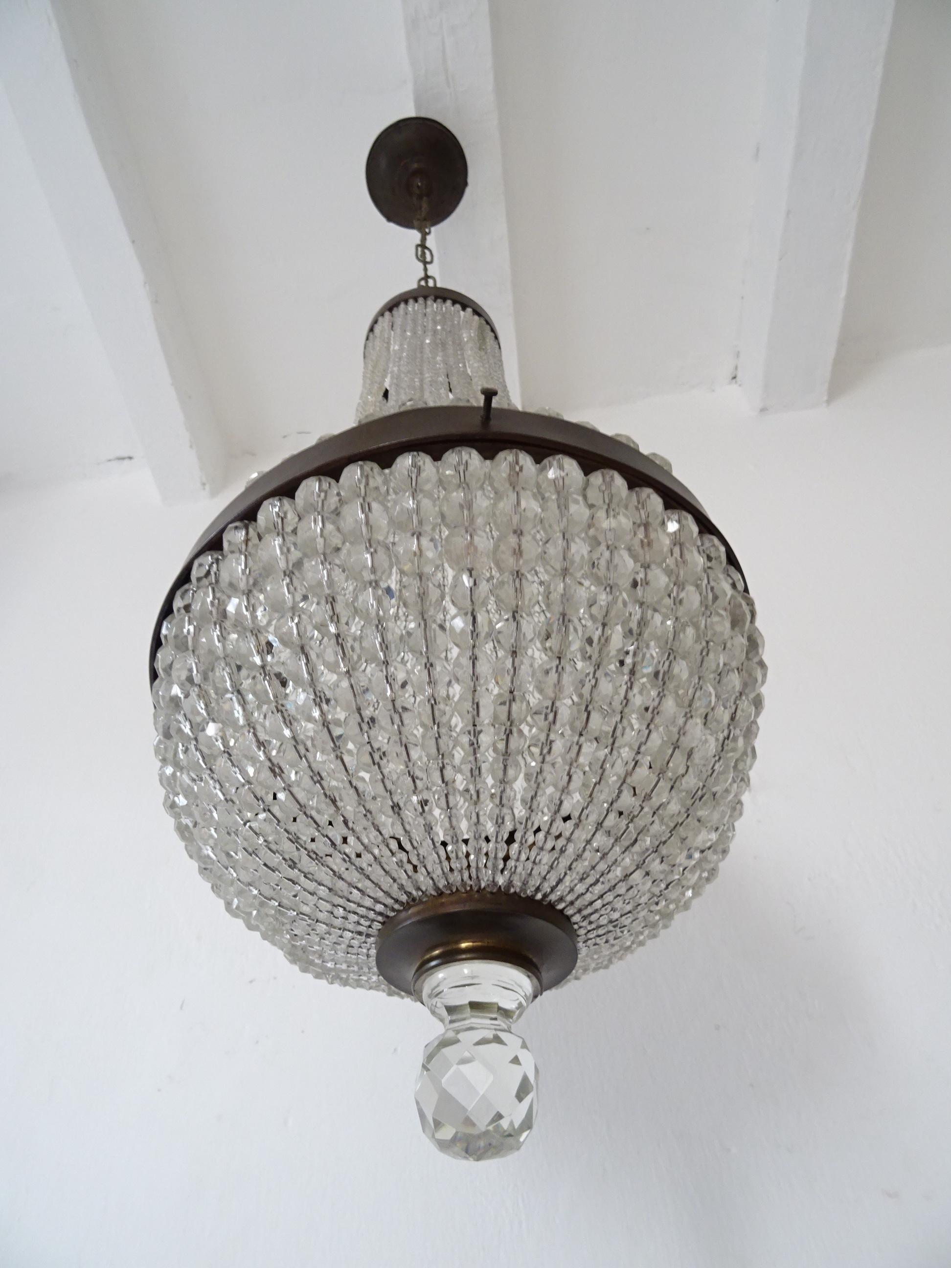 1900, Grande lampadario francese a cupola impero con perline di cristallo in vendita 2