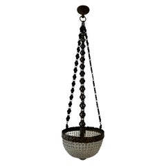 1900, French Bronze Crystal Beaded Empire Dome Chandelier Long Detailed Chain
