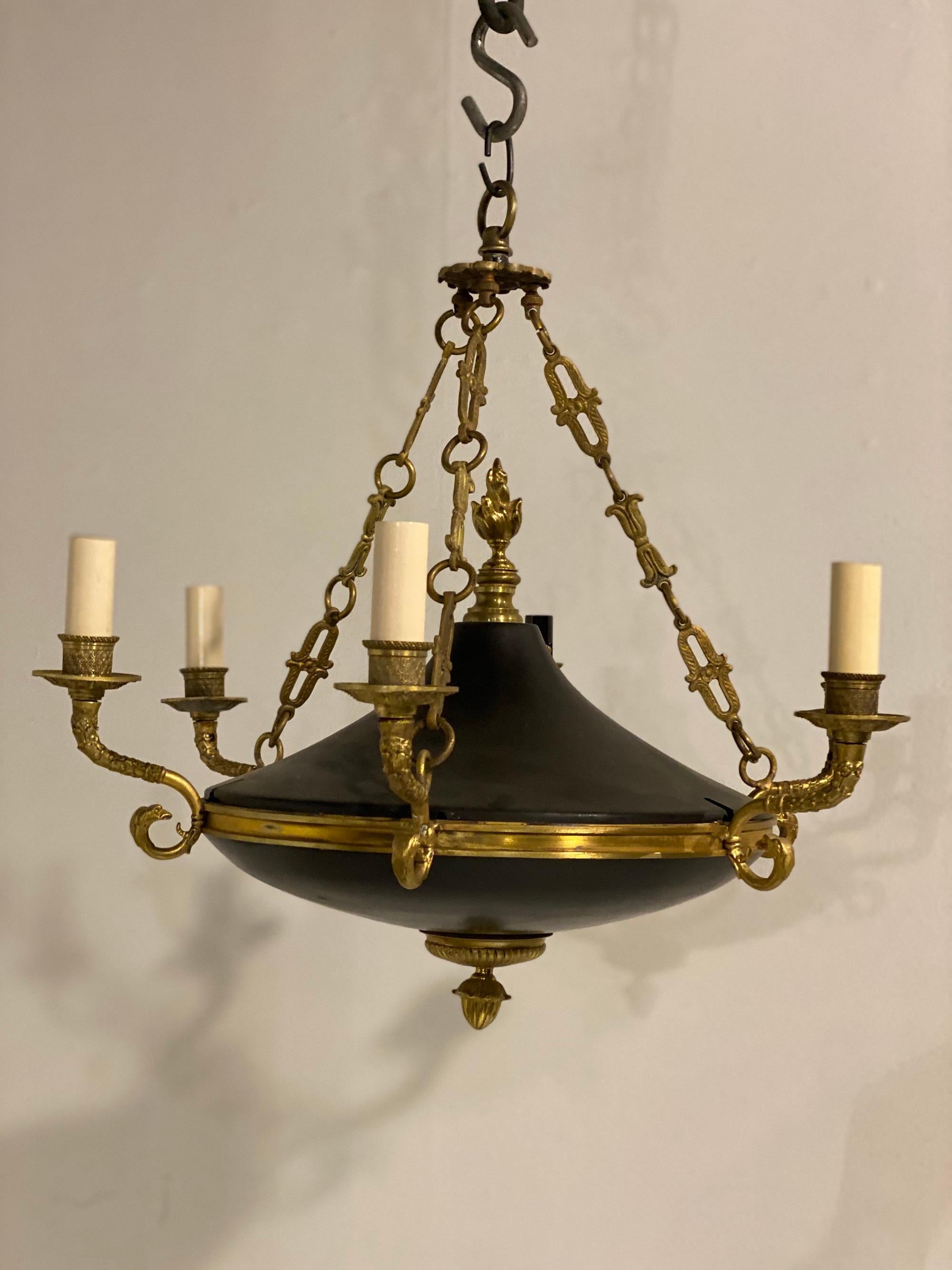 A 1900 French empire style chandelier with eagle heads for 6 lights 