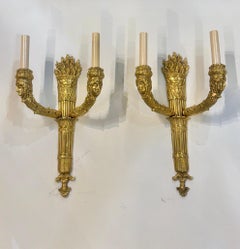 1900 French Empire Gilt Bronze Two Lights Sconces