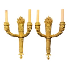 1900 French Empire Gilt Bronze Two Lights Sconces 1900 French Empire Gilt Bronze Two Lights Sconces