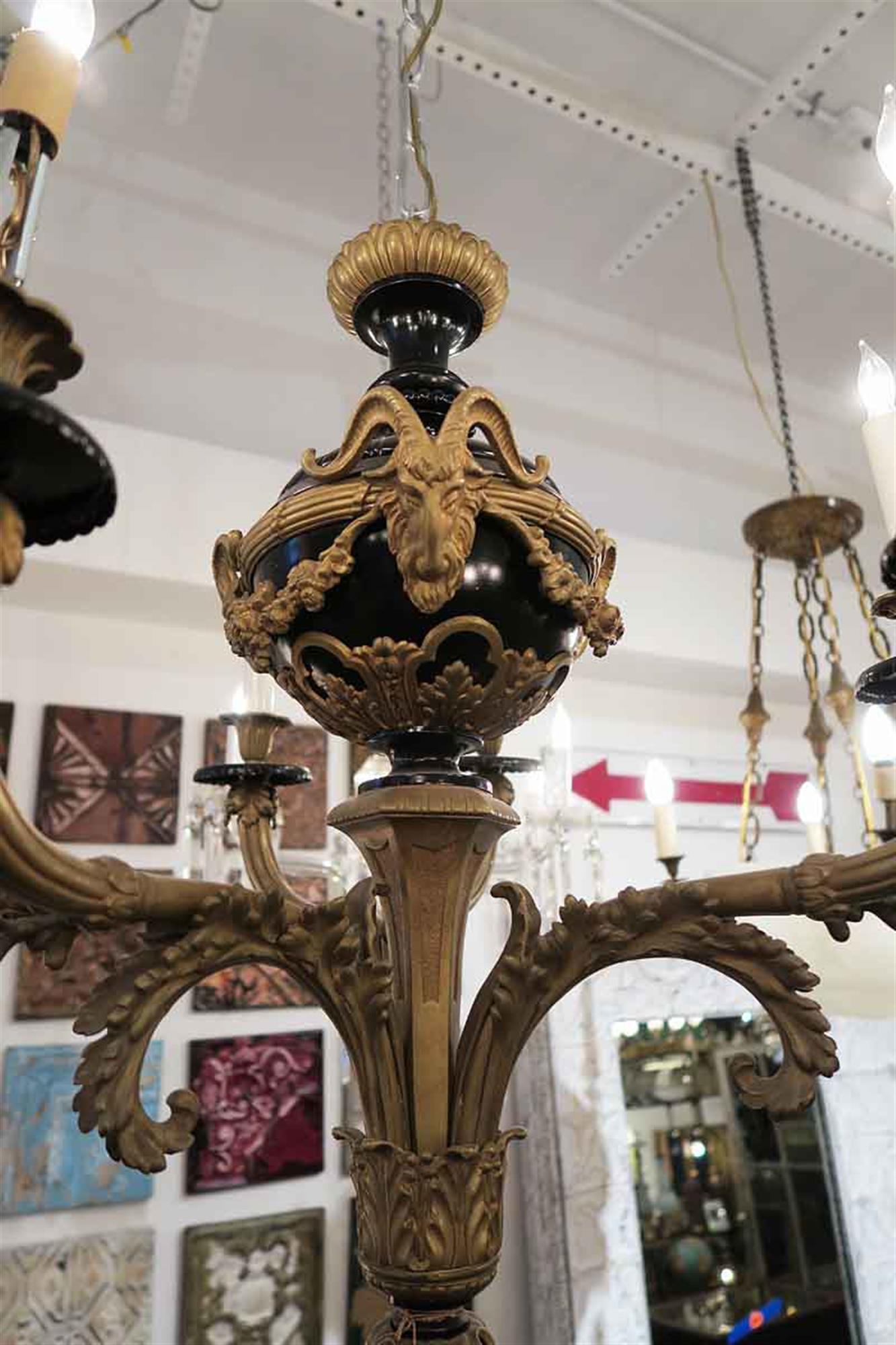 1900 French Empire Style Bronze Ormolu Six-Arm Bronze Chandelier In Good Condition In New York, NY