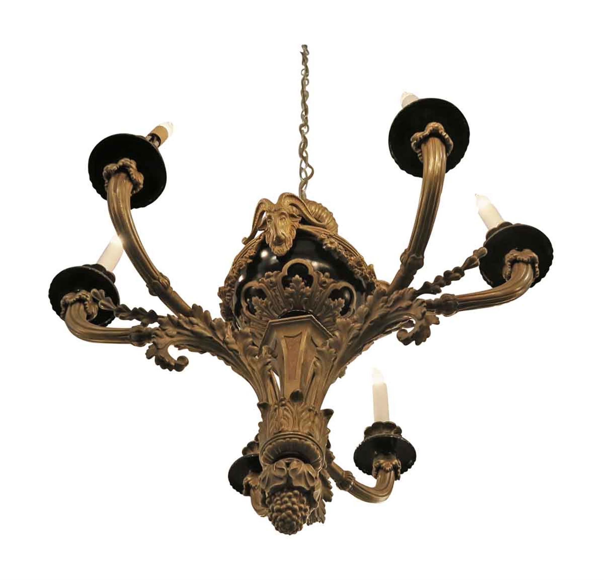 1900 French Empire Style Bronze Ormolu Six-Arm Bronze Chandelier 1