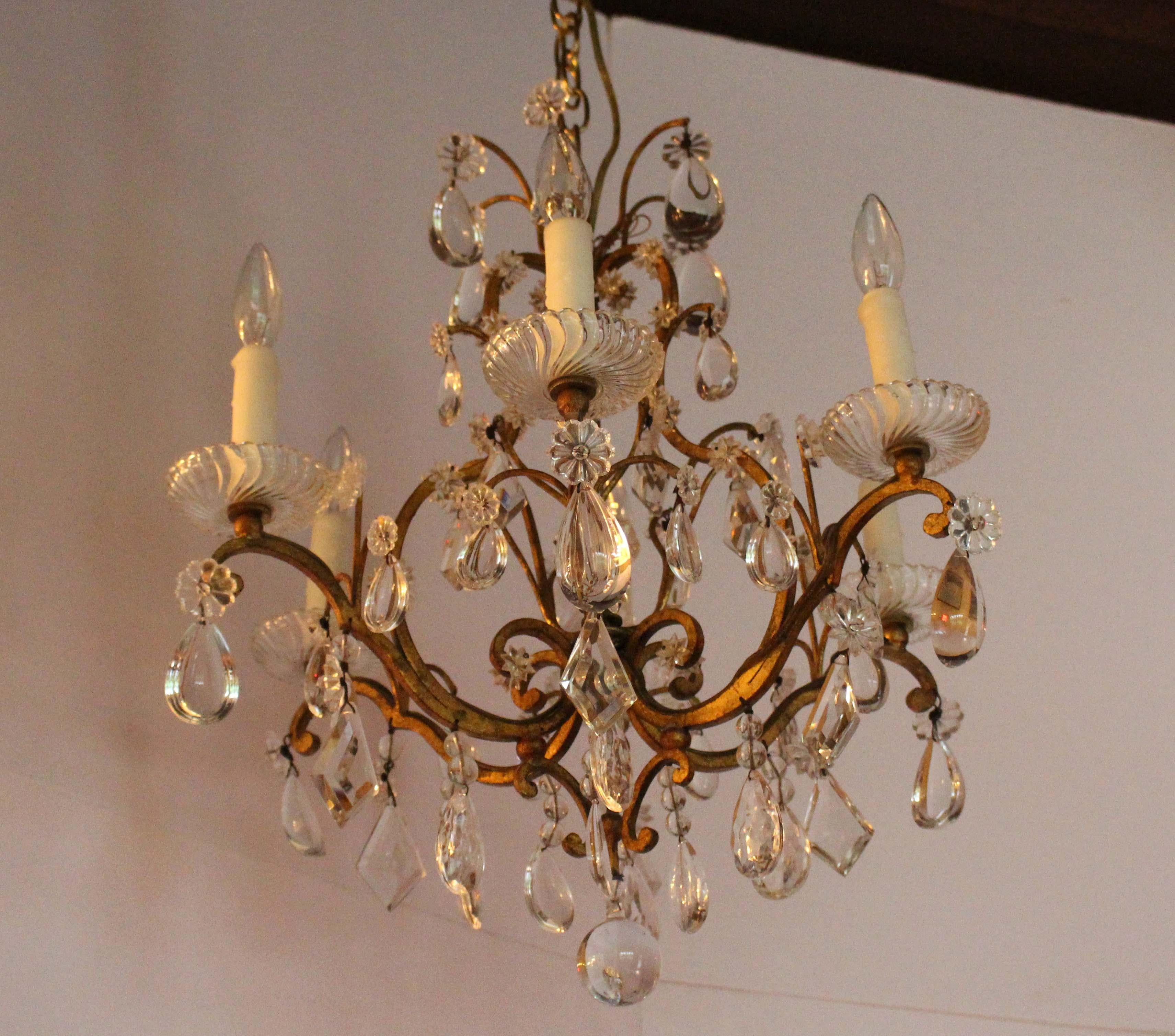 Louis XV 1900, French, Iron & Crystal Chandelier For Sale
