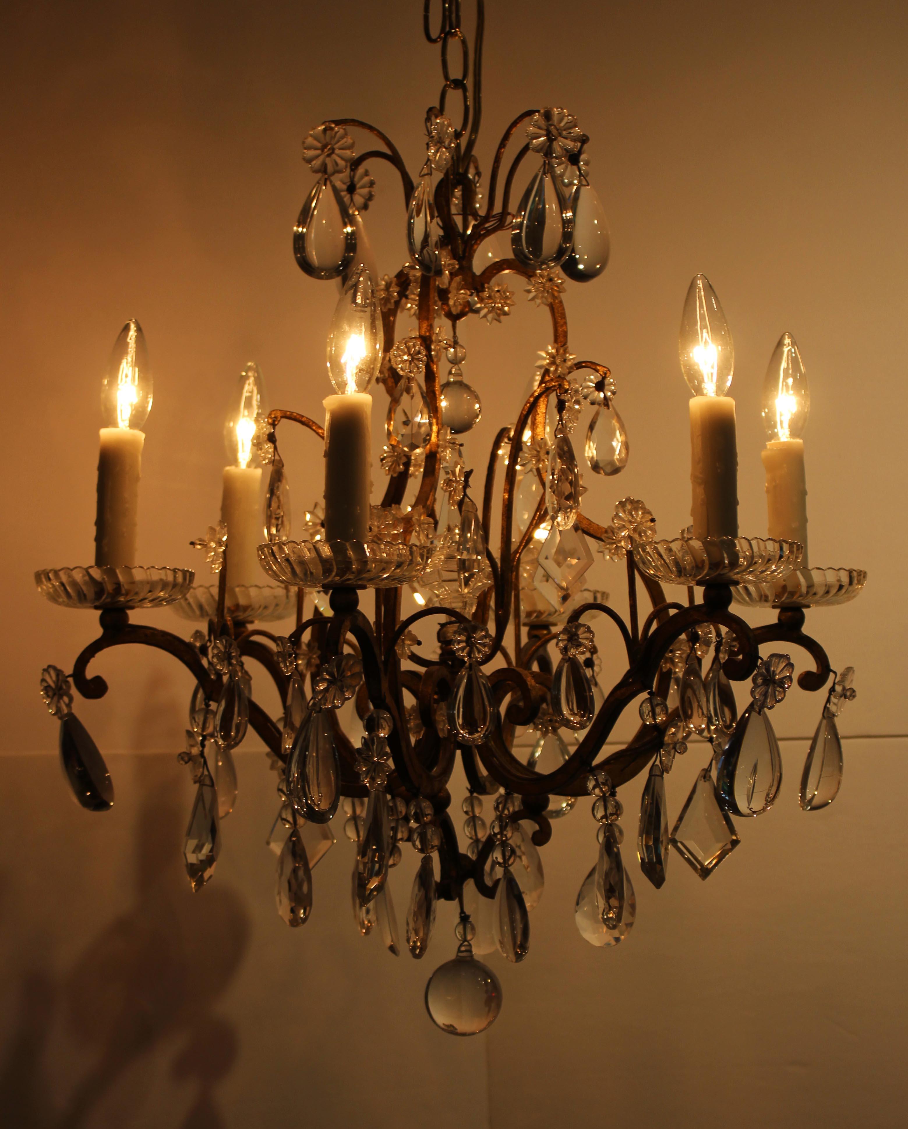 1900, French, Iron & Crystal Chandelier In Good Condition For Sale In Chapel Hill, NC