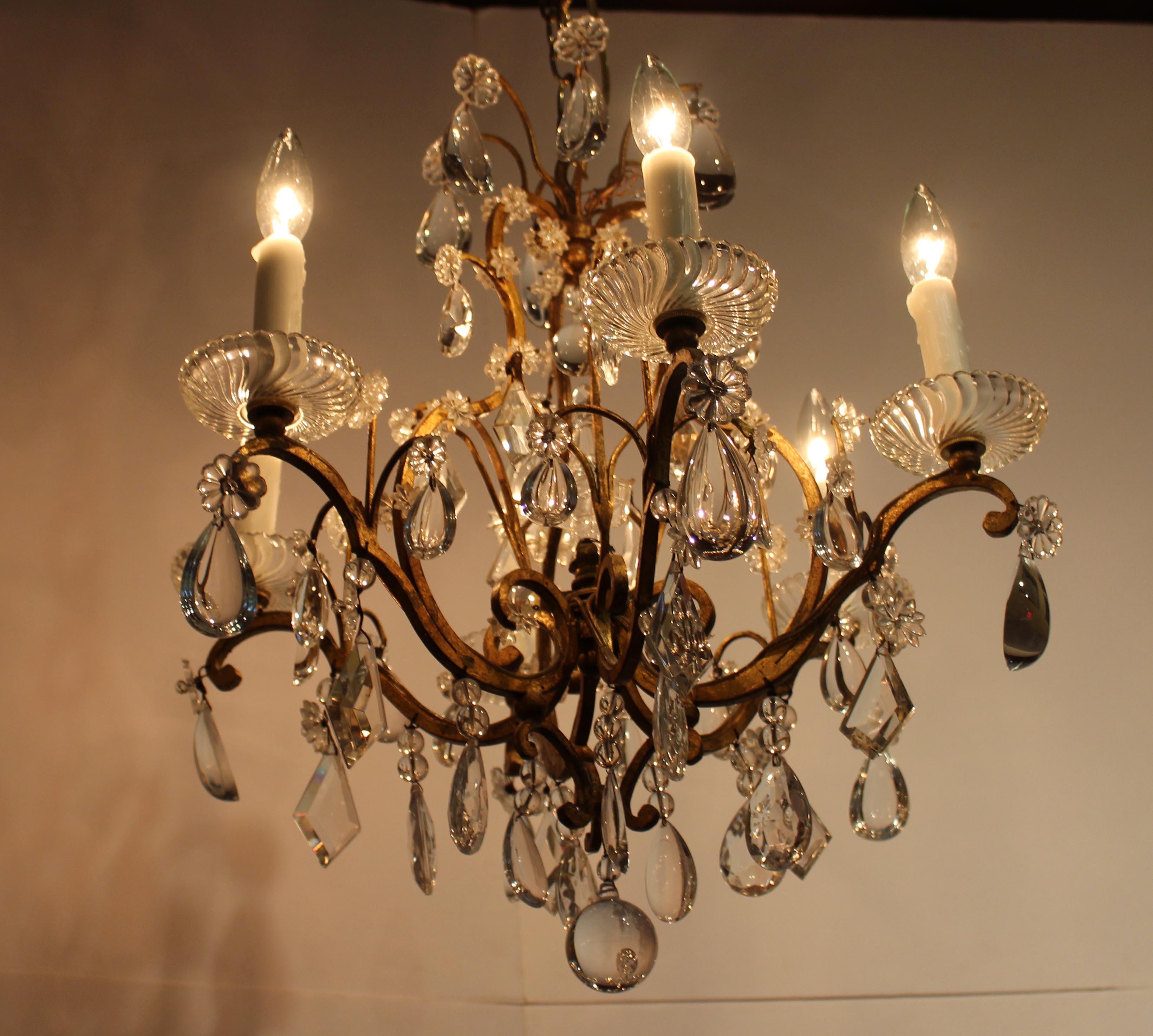 1900, French, Iron & Crystal Chandelier For Sale 2