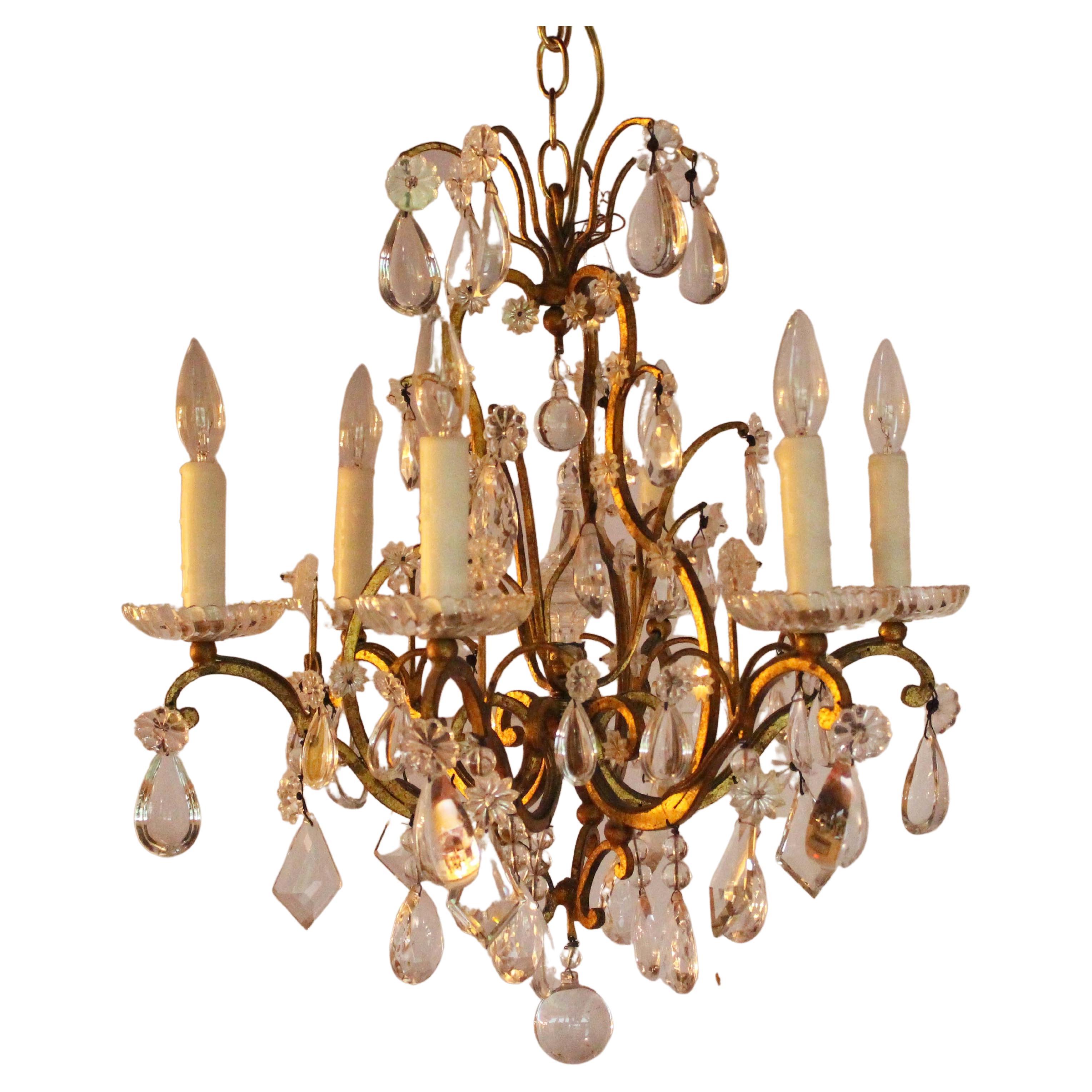 1900, French, Iron & Crystal Chandelier For Sale