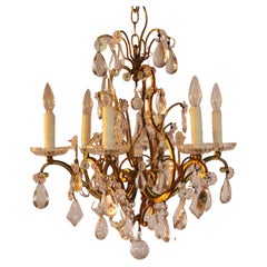 Antique 1900, French, Iron & Crystal Chandelier