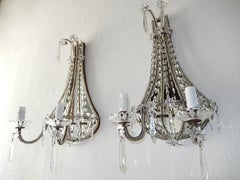 1900 French Mirror Crystal Beaded and Stars Sconces
