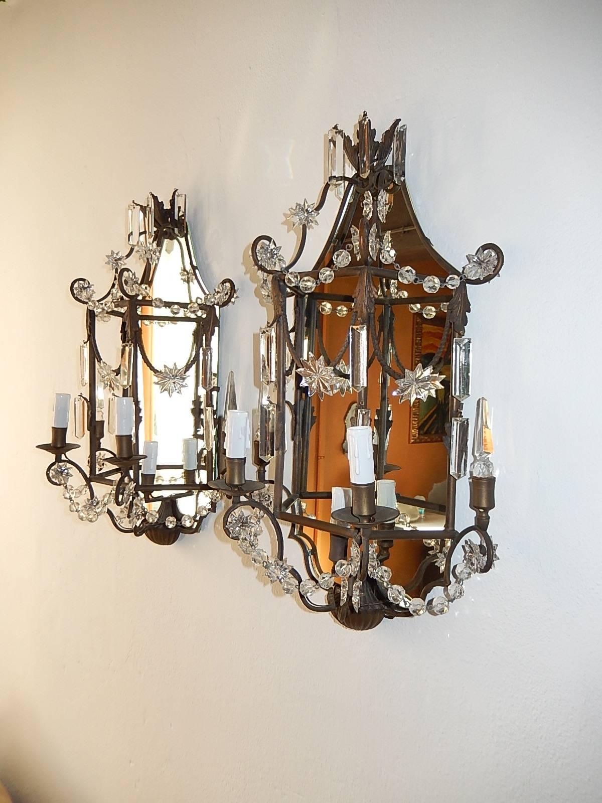 1900 French Mirror Sconces Crystal Spear and Stars In Good Condition In Modena (MO), Modena (Mo)