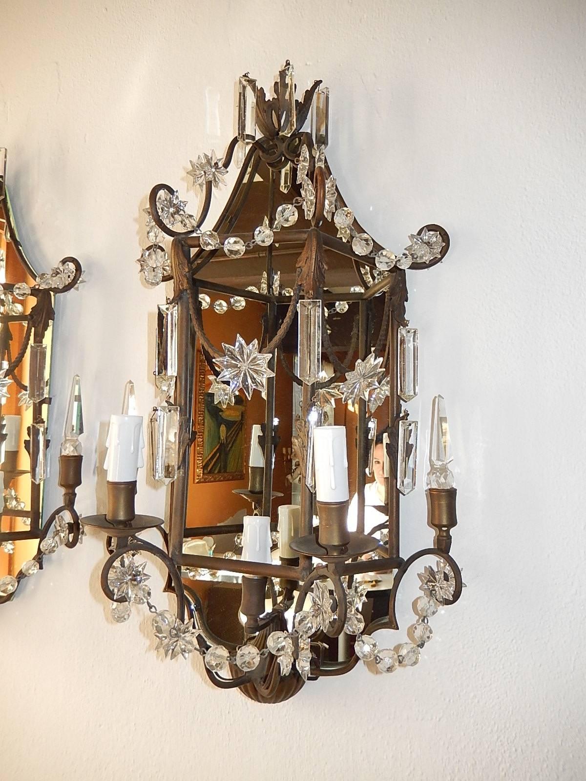 Early 20th Century 1900 French Mirror Sconces Crystal Spear and Stars