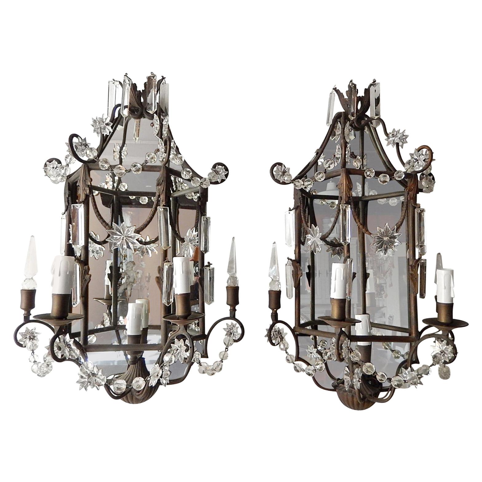 1900 French Mirror Sconces Crystal Spear and Stars
