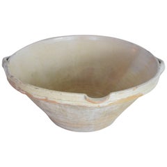 1900 French Terracotta Glazed Light Yellow Cream Bowl with Double Handles