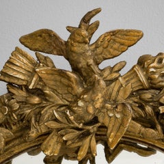 1900 Gold Oval Gilded Wood Mirror With Floral Motifs