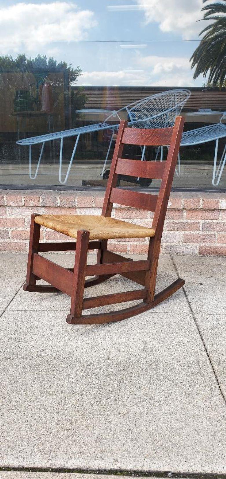 1900 Gustav Stickely Early Arts & Crafts Mission Oak Youth Rocking Chair  For Sale 8