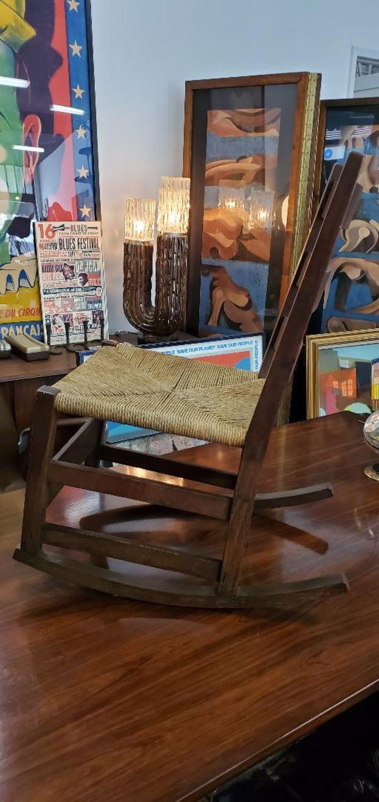 American Craftsman 1900 Gustav Stickely Early Arts & Crafts Mission Oak Youth Rocking Chair  For Sale