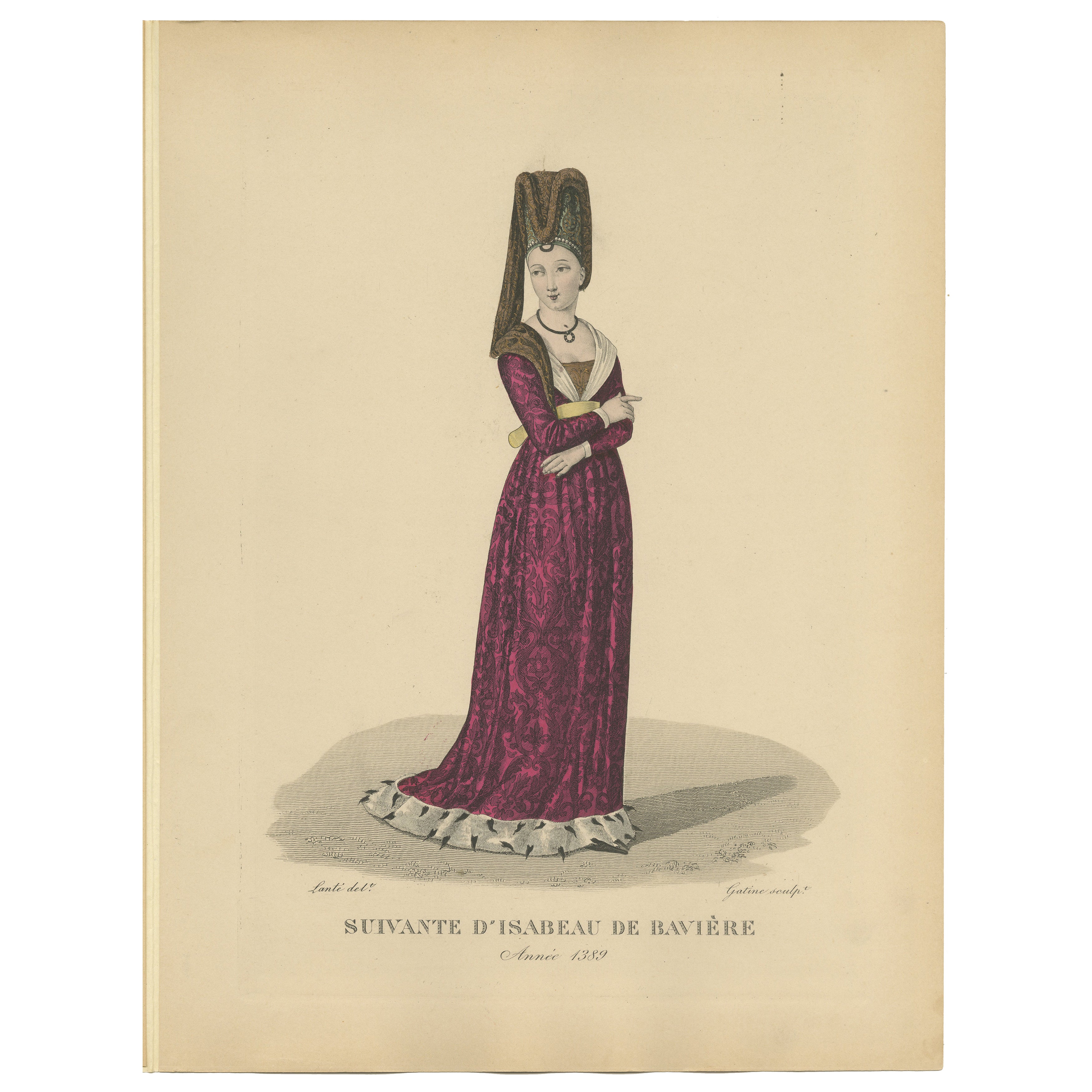 1900 Handkoloriertes Porträt - Französische Hofdame von Isabeau von Bayern