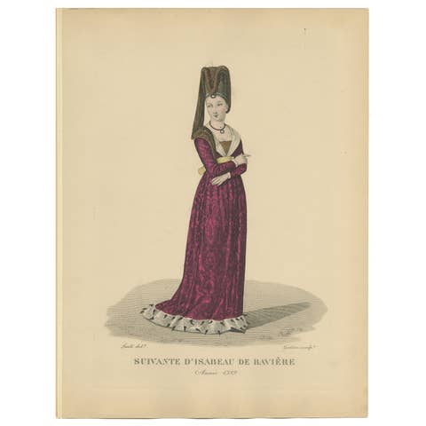 1900 Hand-Colored Portrait – French Lady-in-Waiting to Isabeau of Bavaria