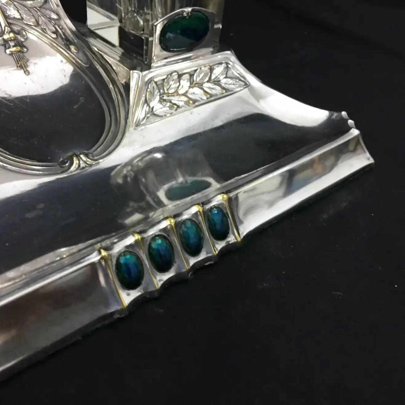 1900, High Quality Art Nouveau Silver Plated and Enamels German Inkwell For Sale 2