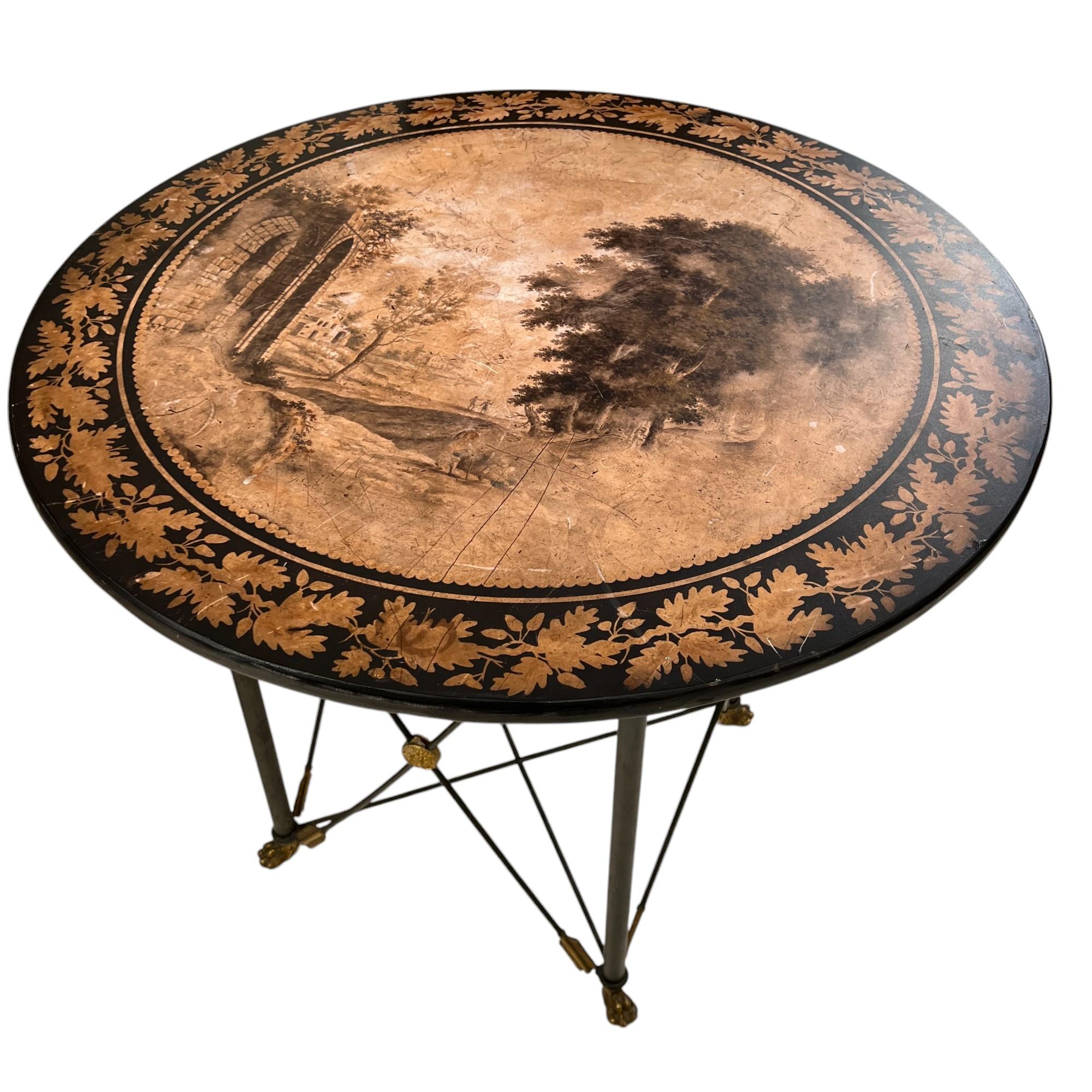 Table néoclassique Sepia Grisaille avec base en fer, 1900 État moyen - En vente à New Orleans, LA