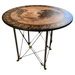 1900 Neoclassical Sepia Grisaille Table with Iron Base