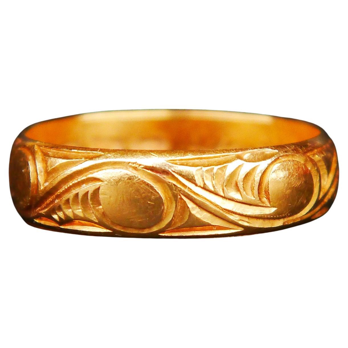 1900 Nordic Unisex Men Ring solid 20K Gold Size Ø 8.25 US / 5 g For Sale