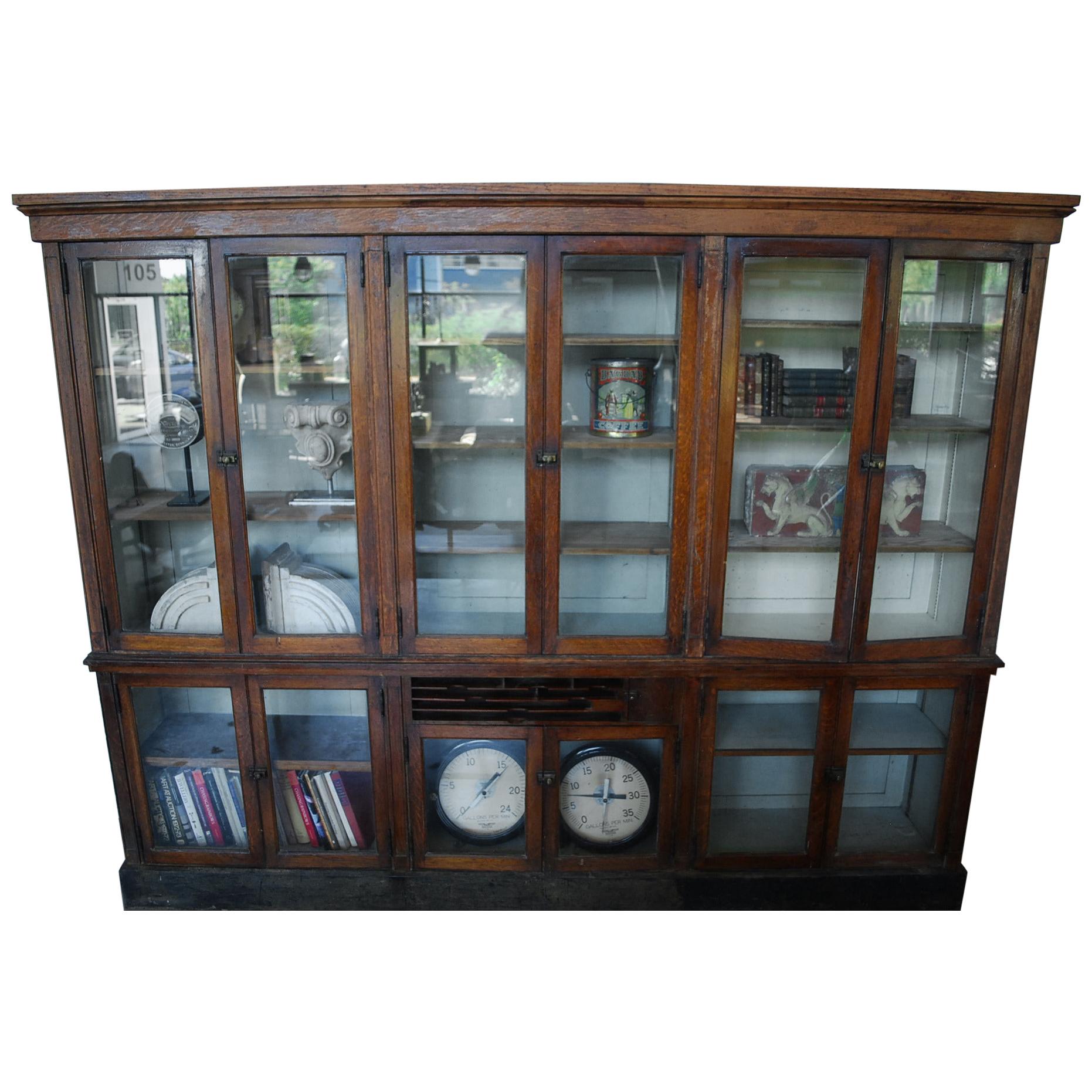 1900 Oak Glass Front Bookcase / Backbar