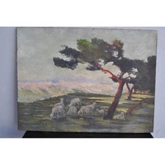1900 Oil Painting on Canvas Pastoral Scene