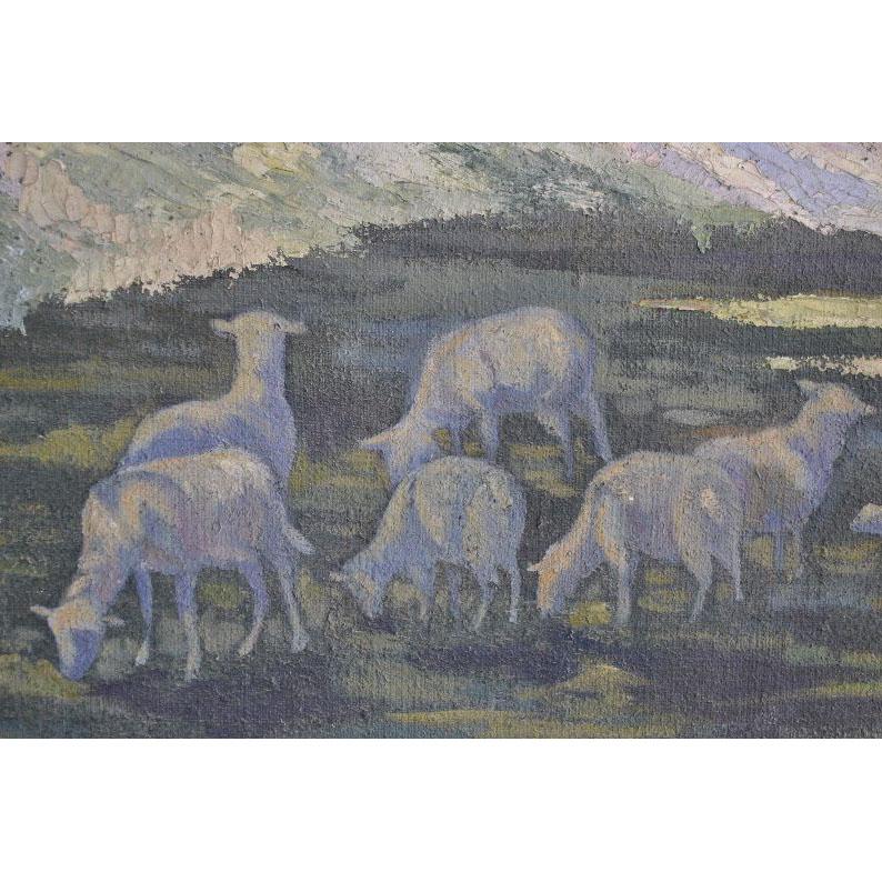 Début du 20ème siècle Peinture à l'huile sur toile de 1900 - Scène pastorale en vente