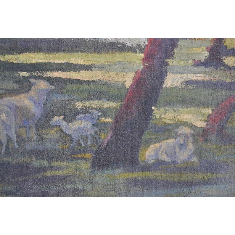Peinture à l'huile sur toile de 1900 - Scène pastorale en vente 1