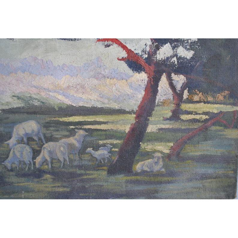 Peinture à l'huile sur toile de 1900 - Scène pastorale en vente