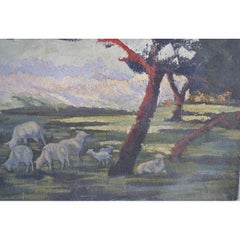 1900 Oil Painting on Canvas Pastoral Scene