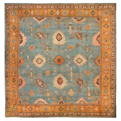 Tapis Oushak 1900 orange et bleu sarcelle