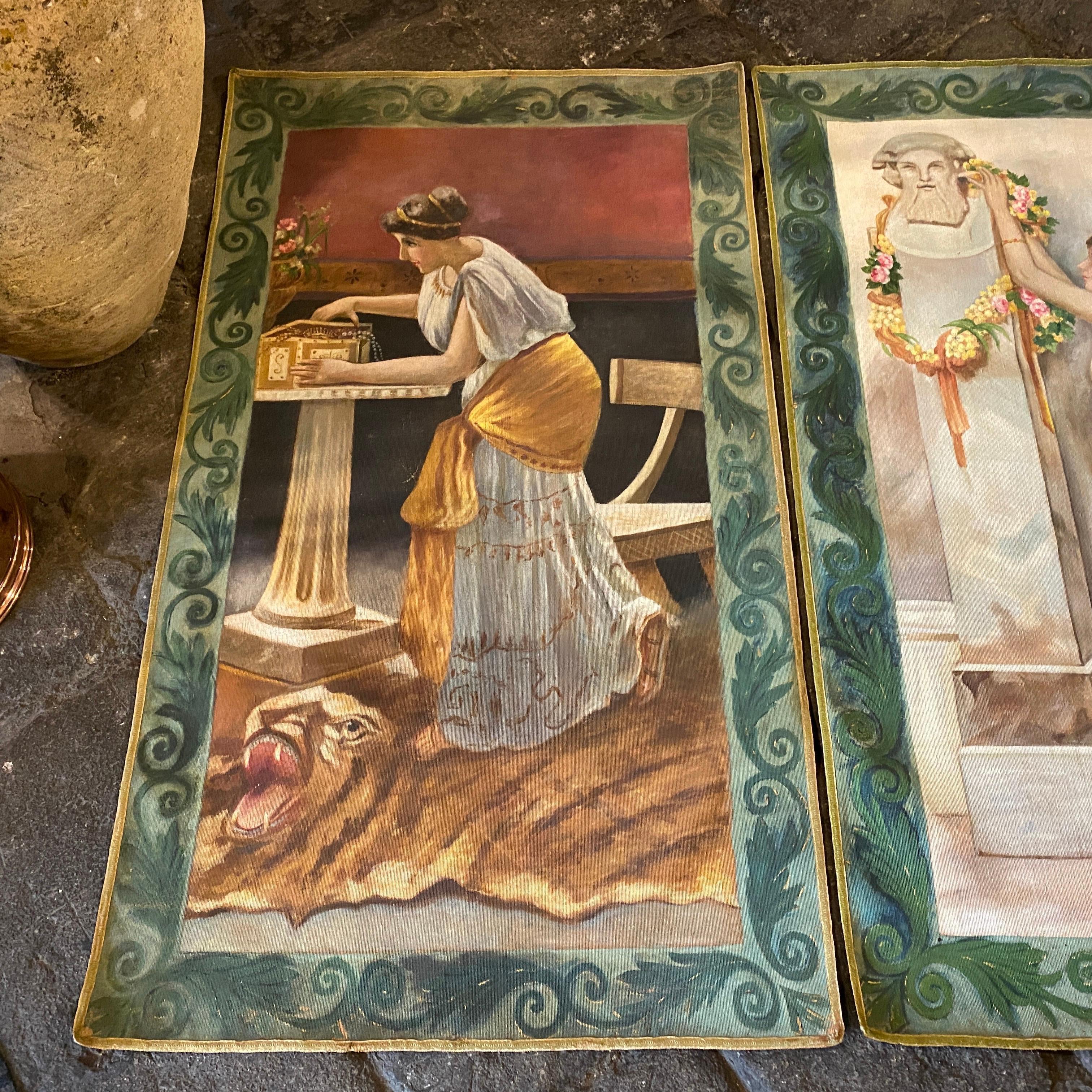 1900 Pair of Art Nouveau Italian Paintings on Fabric In Good Condition In Aci Castello, IT