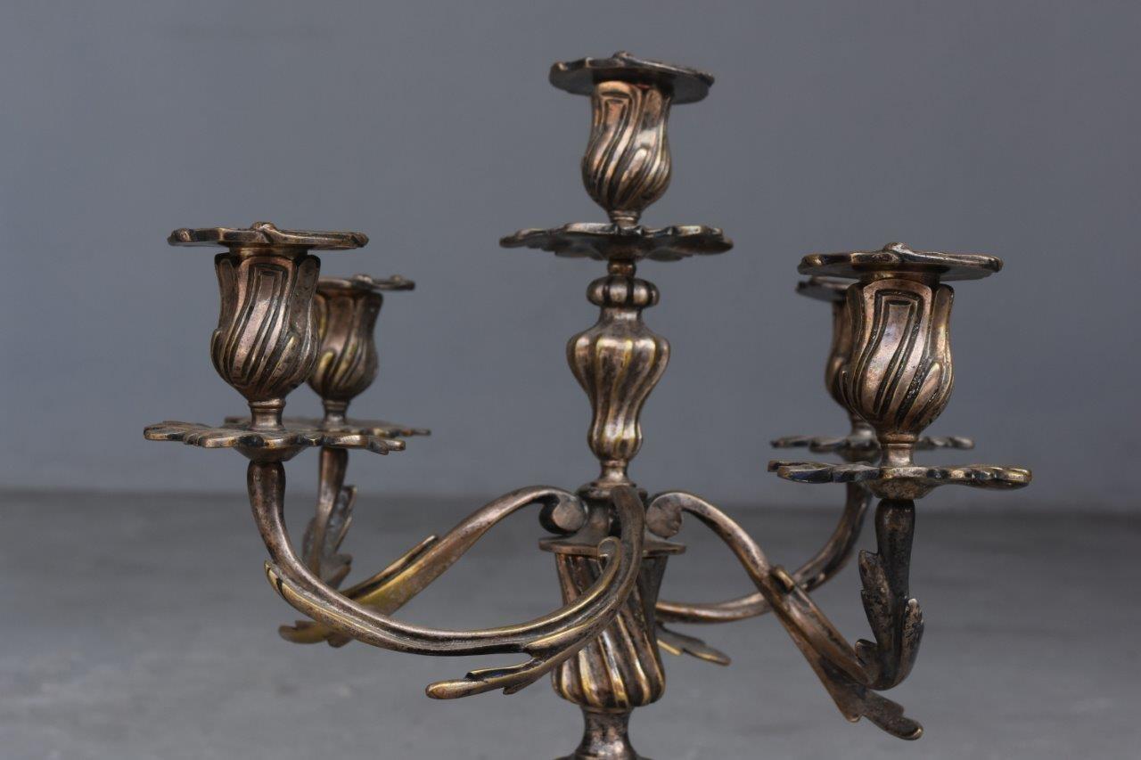 1900 pair of candlestick Louis XV style silver plated 6 lights.