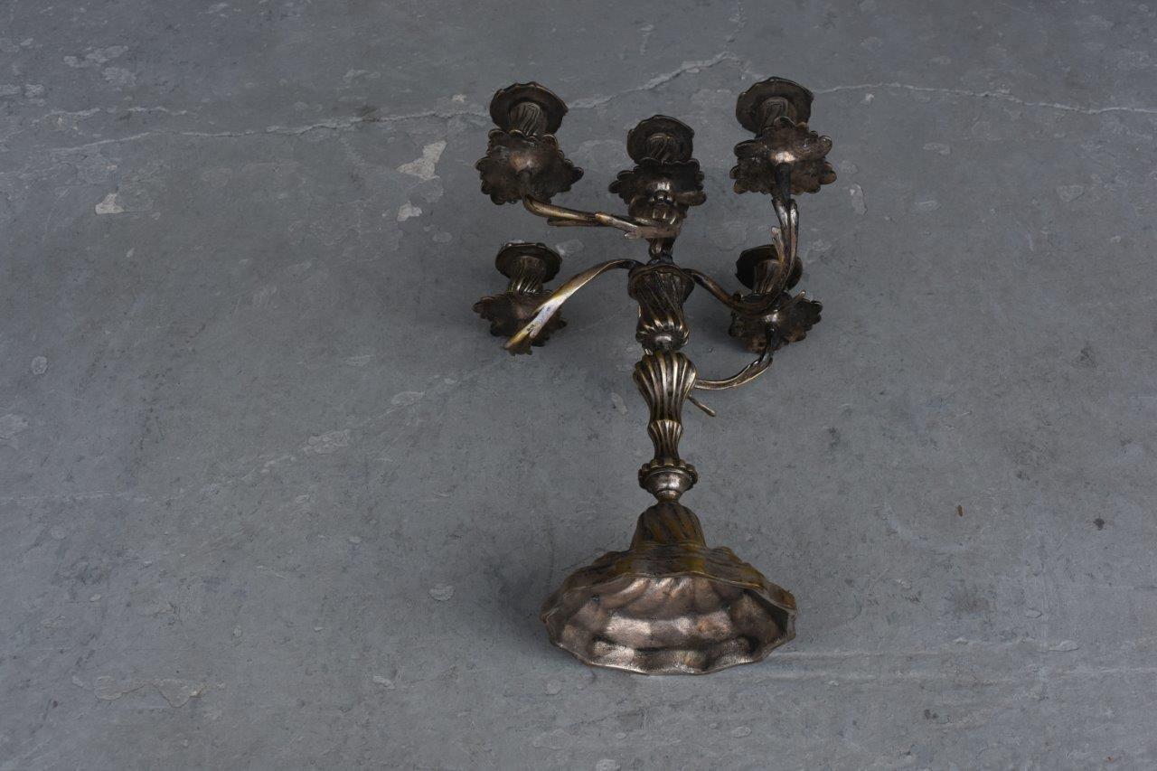 Early 20th Century 1900 Pair of Candlestick Louis XV Style Silver Plated 6 Lights For Sale