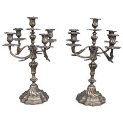 Antique 1900 Pair of Candlestick Louis XV Style Silver Plated 6 Lights