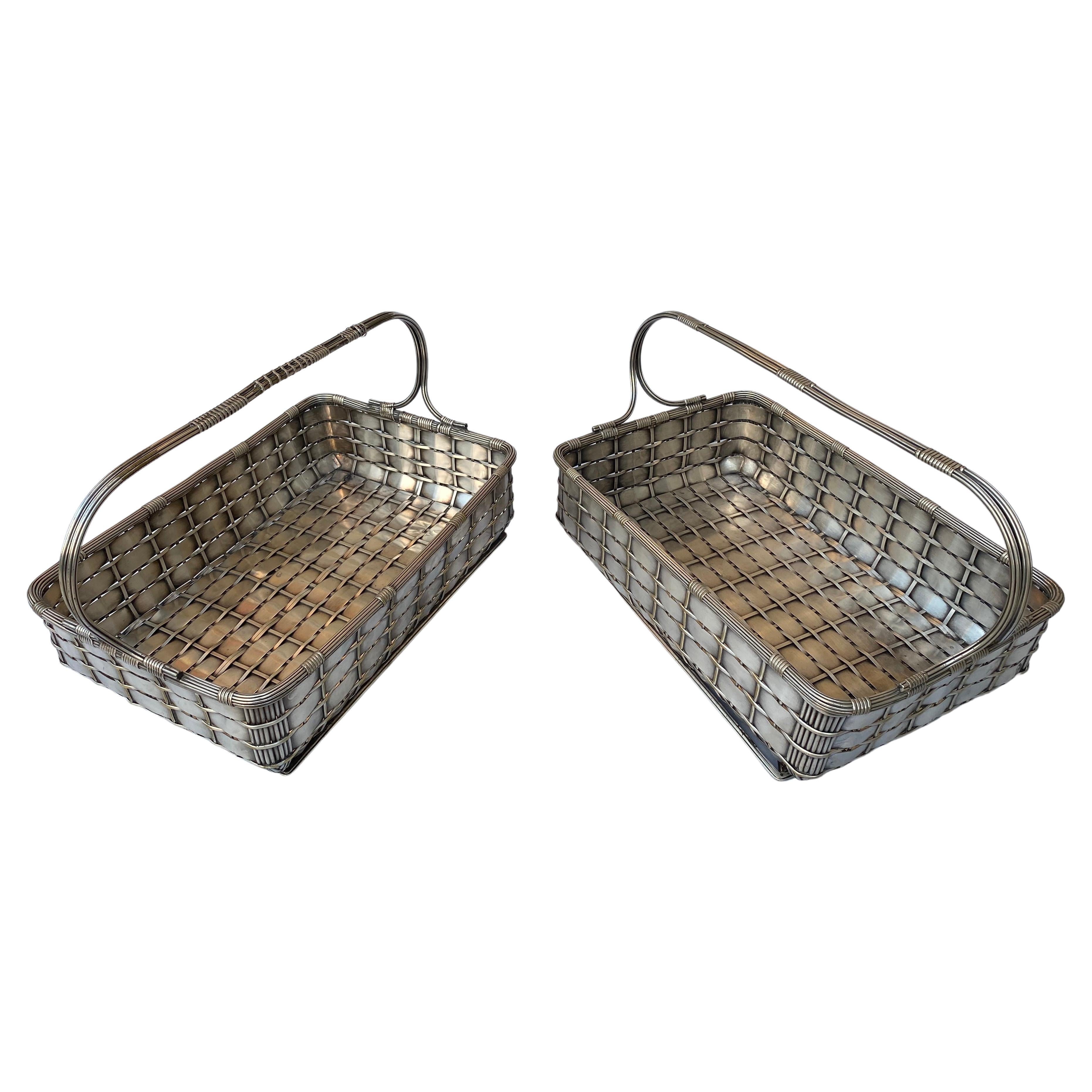 1900 ‘Pair of Presentation Baskets in Silvered Metal from Parisian Palace For Sale